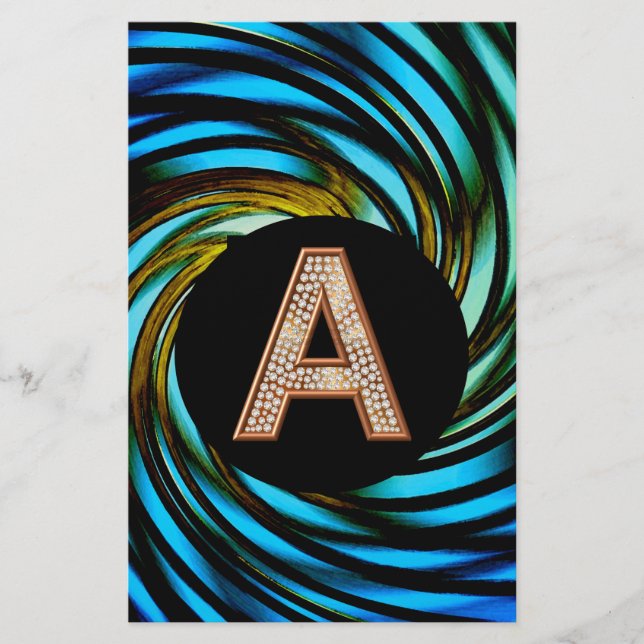 Papeterie LETTRE BULLE D'OR A Turquoise Swirl (Devant)