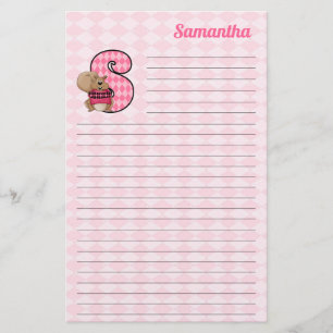 Papeterie Lettre S Mongram écureuil rose avec nom Lined