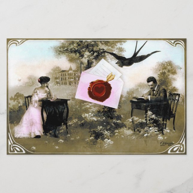 PAPETERIE LETTRE VALENTINE ROMANTIQUE, SCEAU DE CIRE ROUGE A (Devant)