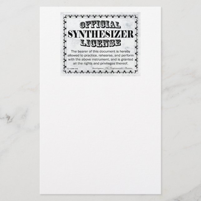 Papeterie Licence Synthesizer (Devant)