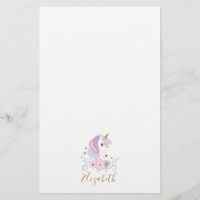 Papeterie Licorne Monogramme Rose Bleu Or, Féminin (Devant)