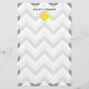 Papeterie Lieutenant Two Grey White Chevron Yellow Monogram