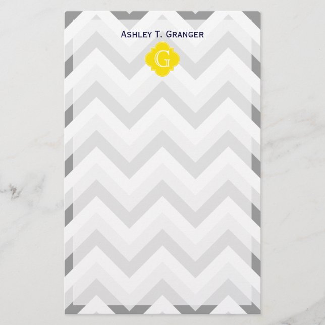 Papeterie Lieutenant Two Grey White Chevron Yellow Monogram (Devant)