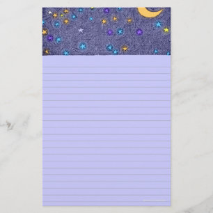 Papeterie Lignée Gravure Lune et Étoiles Brillante