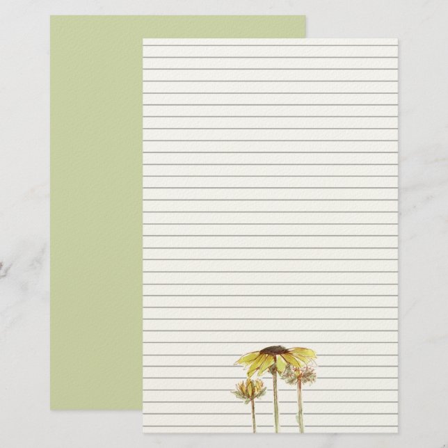 Papeterie Lignée Tournesol Écriture Lettre Verte (Devant / Derrière)