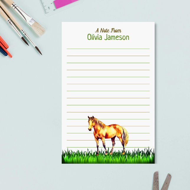 Papeterie lignées CHEVAL Nom d'enfant fantaisiste (Whimsical Kid's Name HORSE Lined Stationery)