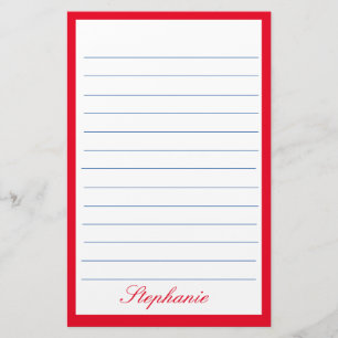 Papeterie Lignes bleues rouges Cadres Monogrammes Noms
