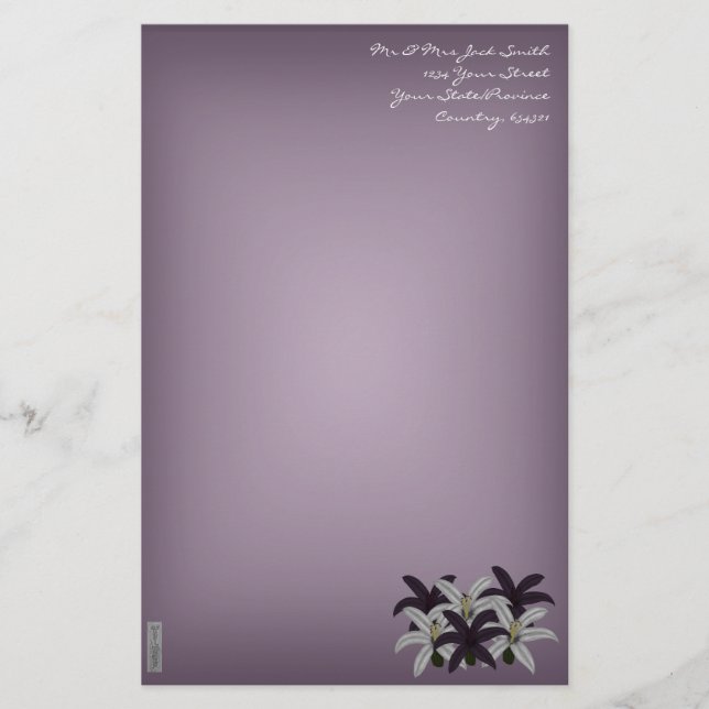Papeterie Lillies violettes et blanches (Devant)