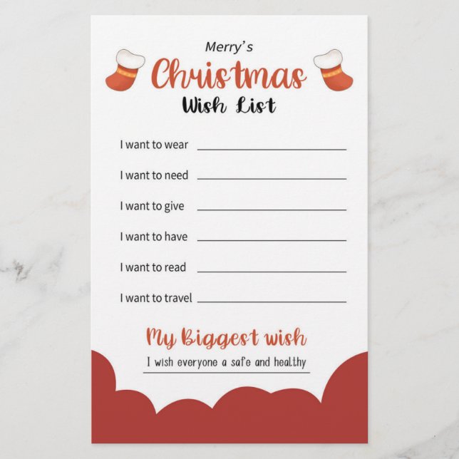 Papeterie Liste de Noël de vacances (Devant)