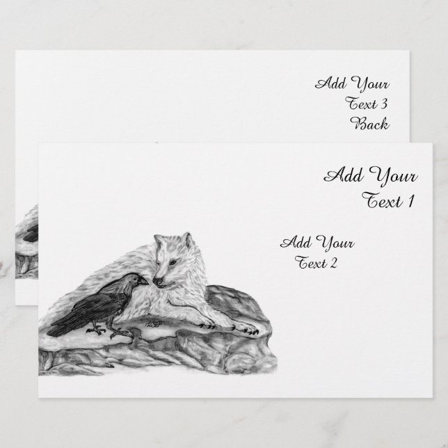 Papeterie Loup et corbeau - Design noir et blanc (Devant / Derrière)