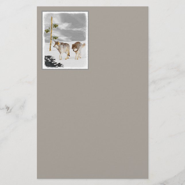 Papeterie Loups en peinture sur neige - Art original de la f (Devant)