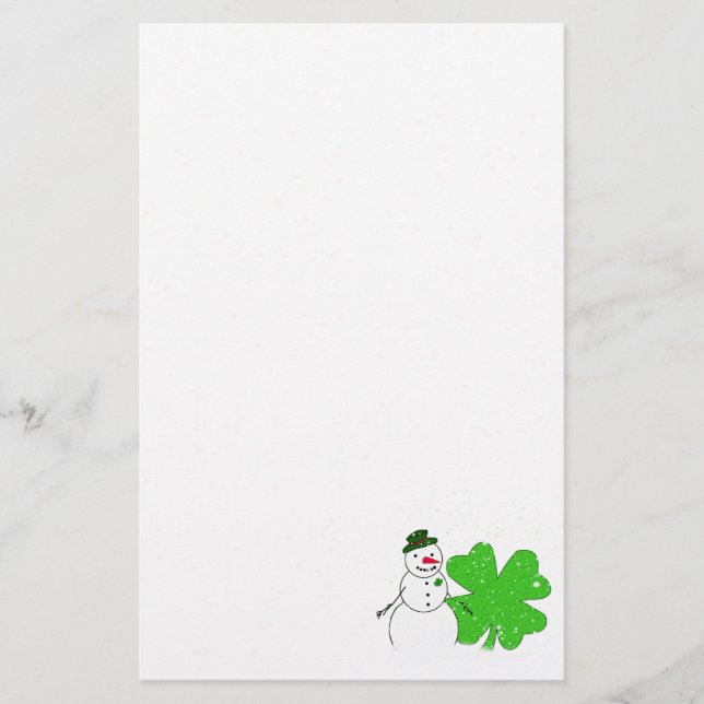 Papeterie Lucky Snowman Avec Gros Clover À 4 Feuilles (Devant)
