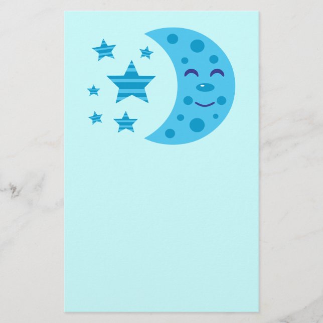 Papeterie Lune bleue et étoiles rayées (Devant)
