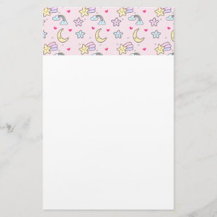 Papeterie Lune, étoiles et nuages Motif sur Pastel Pink