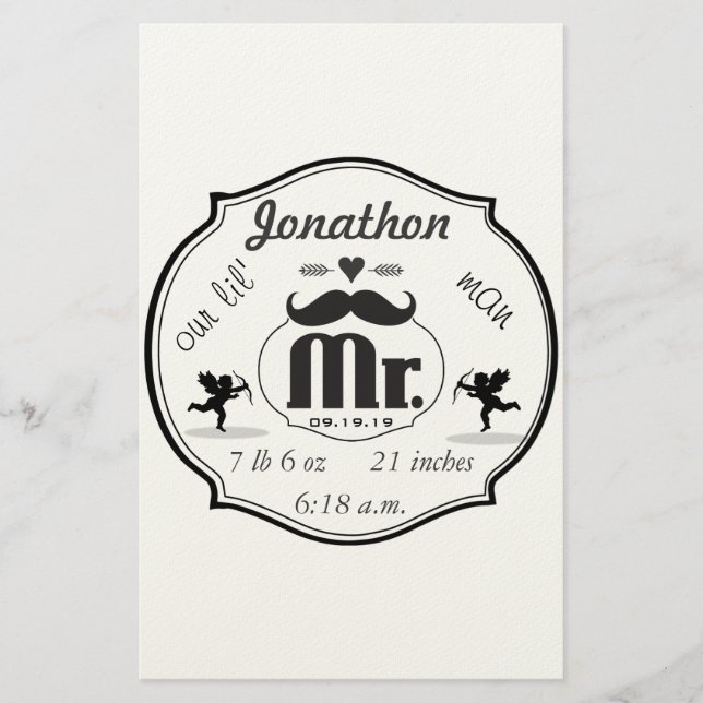 Papeterie M. Mustache Lil Man Baby Boy Statistiques (Devant)