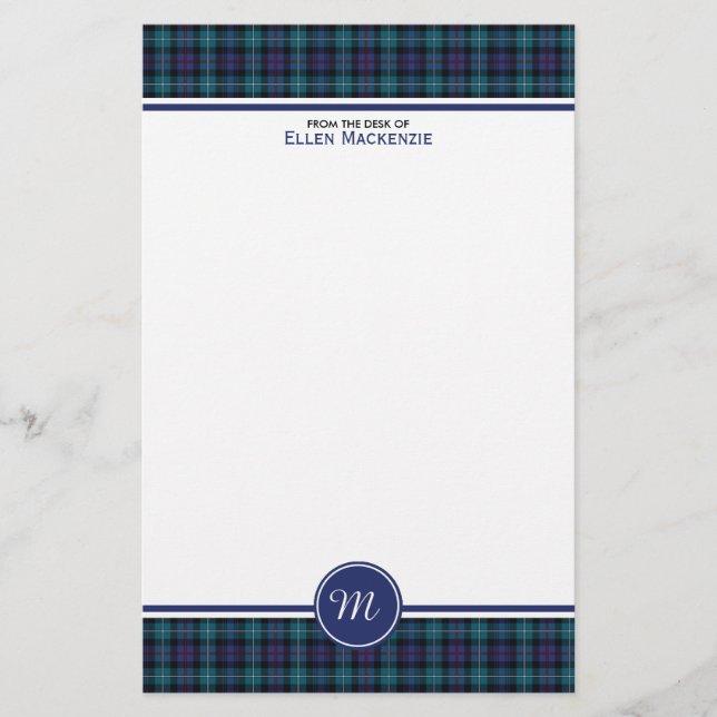 Papeterie Mackenzie Clan Moderne Tartan Monogramme Papier (Devant)