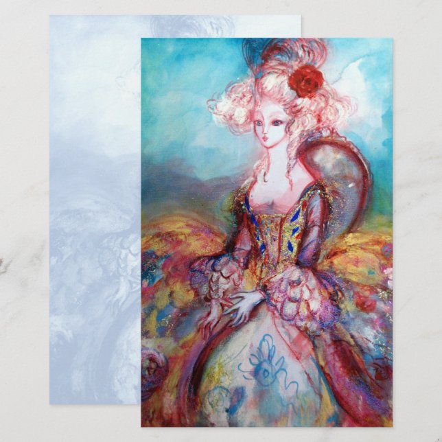 Papeterie MADAME POMPADOUR ,papier à lettres bleu blanc doux (Devant / Derrière)
