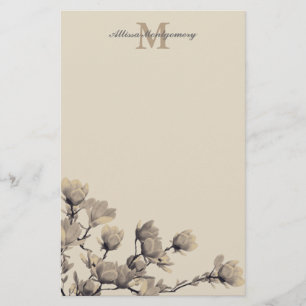 Papeterie Magnolias du Sud et nom de la famille et initiale