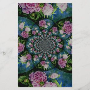 Papeterie Mandala aquarelle florale pivoine blanche rose