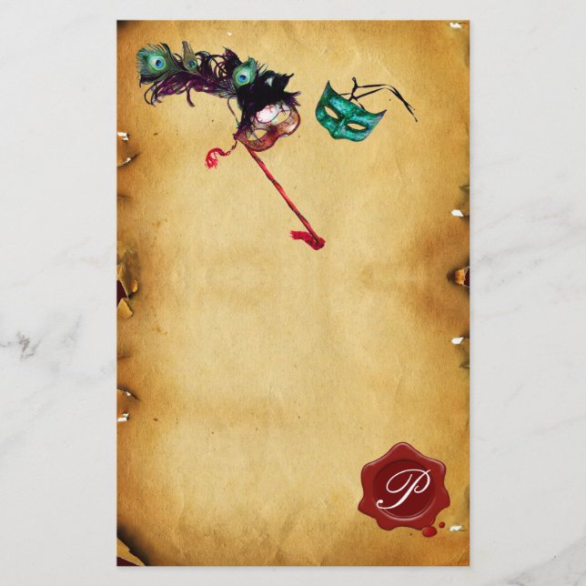 Papeterie MARDI GRAS MASQUERADE Parchemin Monogramme de cire (Devant)