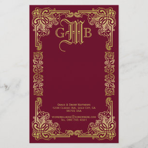 Papeterie Mariage Monogramme Classic Gold Frame Bourgogne
