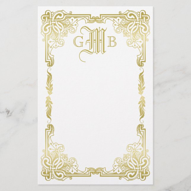 Papeterie Mariage Monogramme classique Gold Cadre traditionn (Devant)