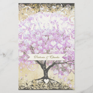 Papeterie Mariage Vintage d'oiseaux de l'arbre de la feuille