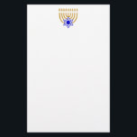 Papeterie Menorah et l'étoile de David<br><div class="desc">Menorah d'or avec l'étoile de David bleue au fond central</div>