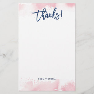 Papeterie MERCI NOTE aquarelle rose lettrée à la main modern