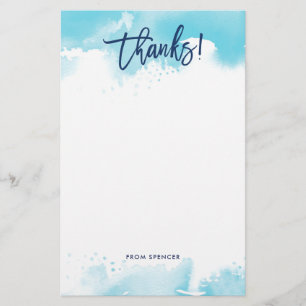 Papeterie MERCI NOTE moderne lettré à la main bleu aquarelle