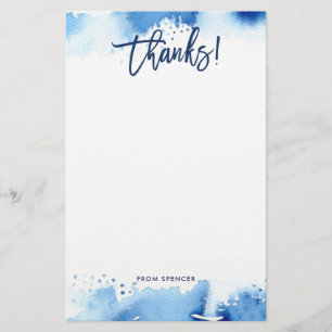 Papeterie MERCI NOTE moderne lettré à la main bleu aquarelle