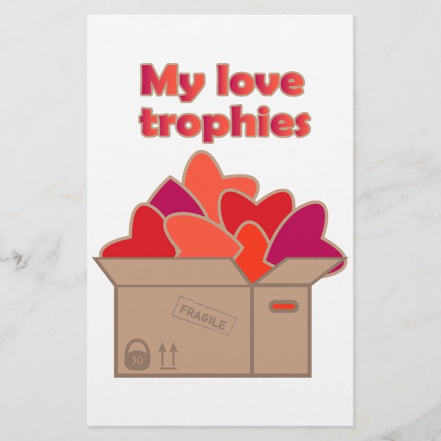 Papeterie Mes trophées d'amour dans une boîte pleine de coeu (Devant)