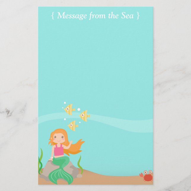 Papeterie Message de la mer, Sirène avec animaux océaniques (Devant)
