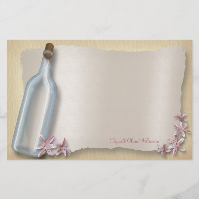 Papeterie Message d'une bouteille ~ papier à lettres horizon (Devant)