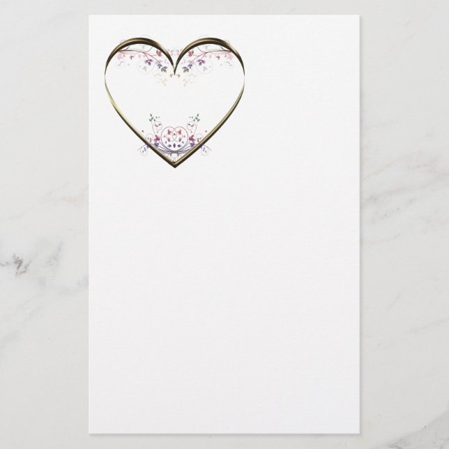 Papeterie Message personnalisé des fleurs de coeur (Devant)