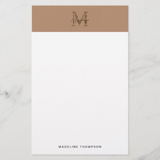 Papeterie Minimalist Script Metallic Taupe Gold Monogram (Devant)