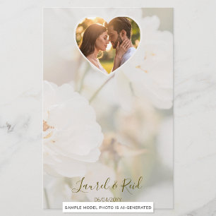 Papeterie Modèle de photo de mariage Rose blanche rêveuse et
