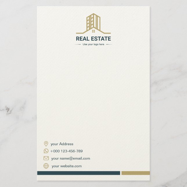Papeterie Modern Real Estate Stationery Paper (Devant)