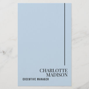 Papeterie Moderne Simple Bleu Clair Uni Minimaliste Nom Pers