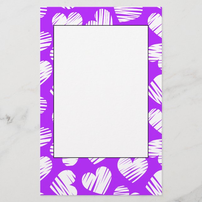 Papeterie Moderne violet blanc Doodled Heart Valentine's Day (Devant)