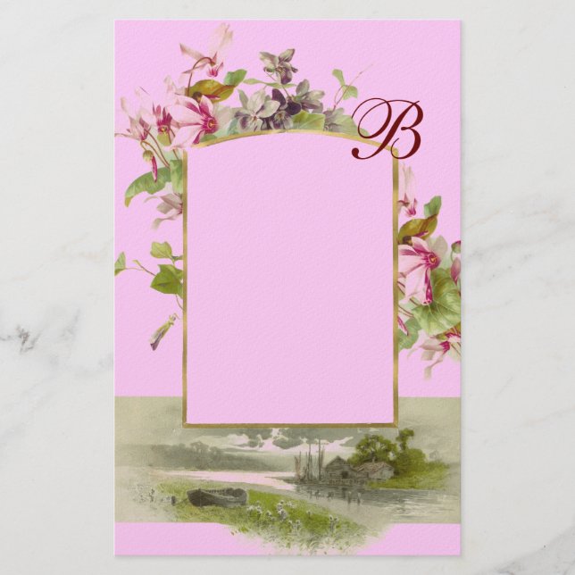 Papeterie MONOGRAM ROMANTİCA / CYCLAMENS, vert rose (Devant)