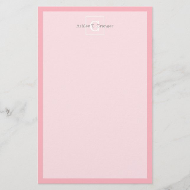 Papeterie Monograme de Pink White Framed Initial (Devant)