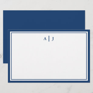 Papeterie Monogramme à deux frontières bleu marine minimalis