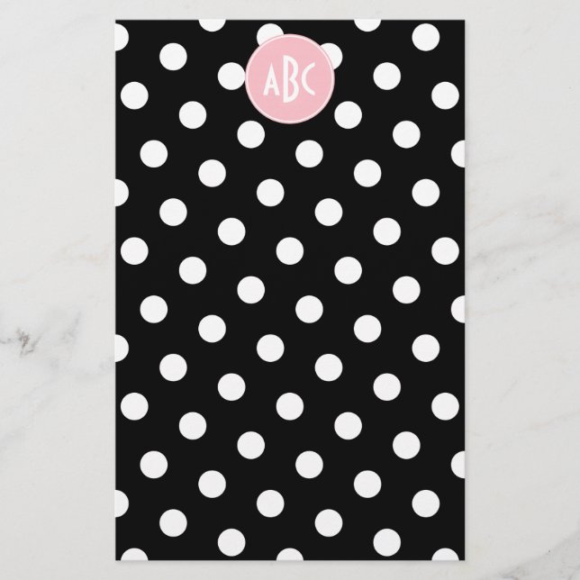 Papeterie Monogramme à pois rose blanc et noir (Devant)