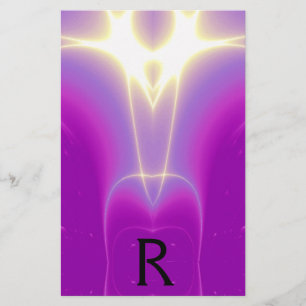 PAPETERIE MONOGRAMME ABSTRAIT DES VAGUES BLANCHES DE FUCHSIA