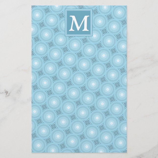 Papeterie Monogramme ange bleu cercles motif (Devant)