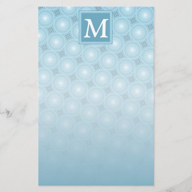 Papeterie Monogramme ange bleu cercles motif (Devant)