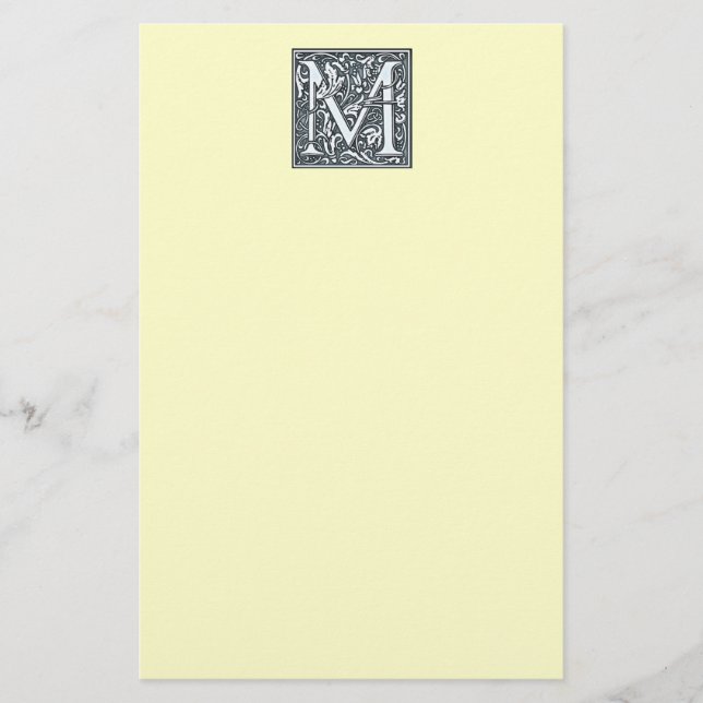 Papeterie monogramme argent flourish - M (Devant)