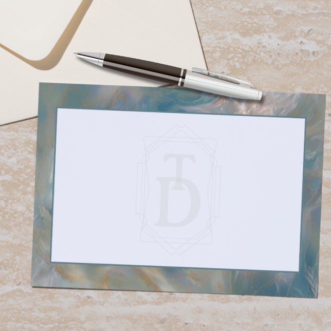 Papeterie Monogramme Art déco en marbre turquoise et orange (Add a touch of retro charm to your stationery with this Art Deco Monogram Stationery!)