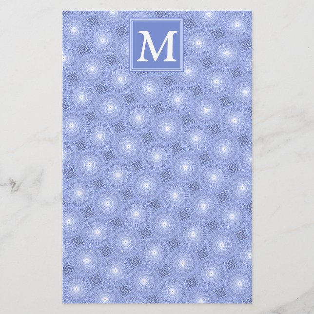 Papeterie Monogramme bleu cercles motif (Devant)